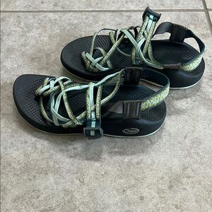 Chaco Multi-Strap Sandals in Black and Light Green